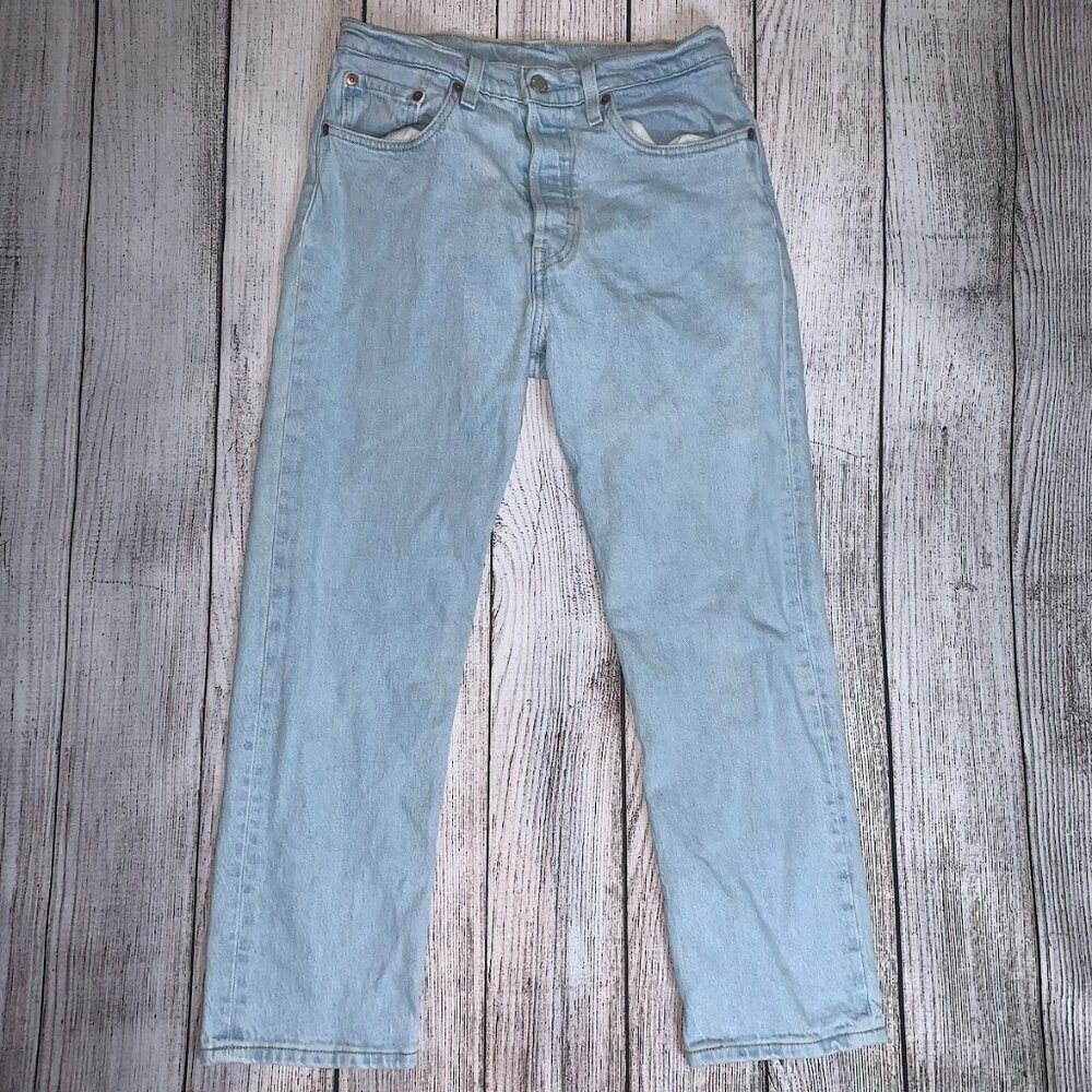 Vintage Levis 501 Jeans Mens 28x26 Light Blue Straight Button Fly American Denim